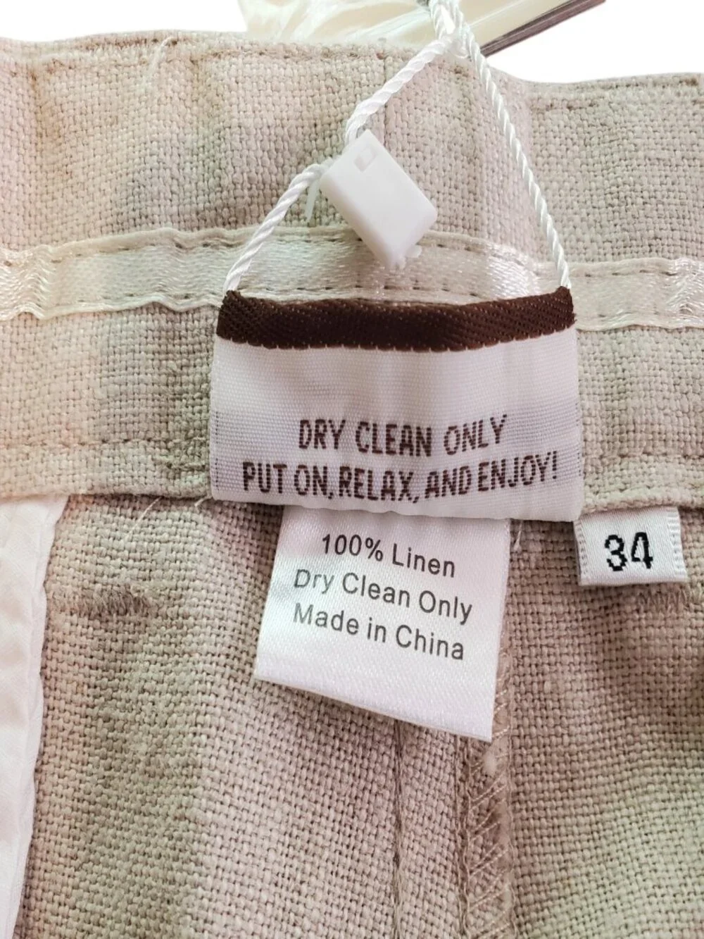 ISLAND IMPORTER Men's 100% Linen Amalfi Pant Italian-Style in Natural SZ 34